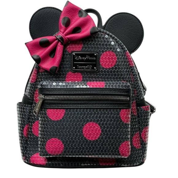 Loungefly Disney Minnie Mouse Polka Dot Sequined with Bow Mini Backpack - Picture 1 of 8